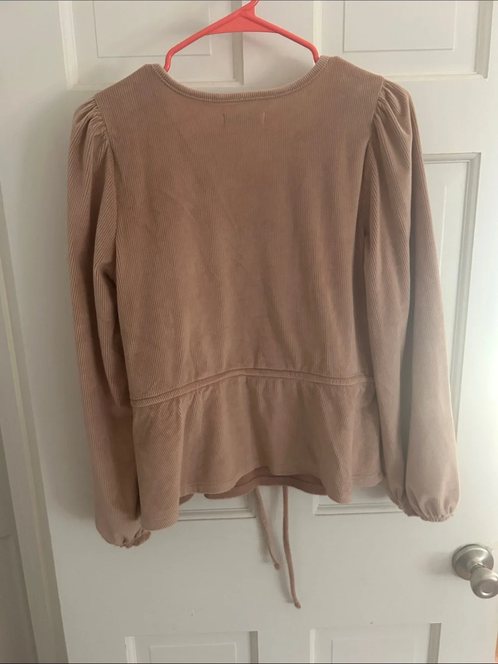 Madewell Taupe Corduroy Wrap Blouse with Drawstring